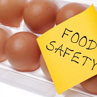Eggs Can Carry Salmonella Food Safety Concept Concept with Brown Egg and Yellow Note.