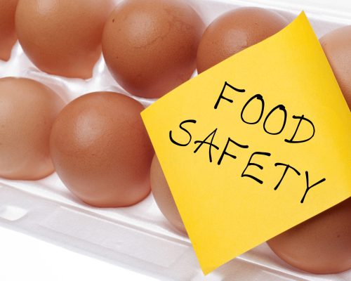 Food Safety Concept Eggs Can Carry Salmonella Food Safety Concept Concept with Brown Egg and Yellow Note.