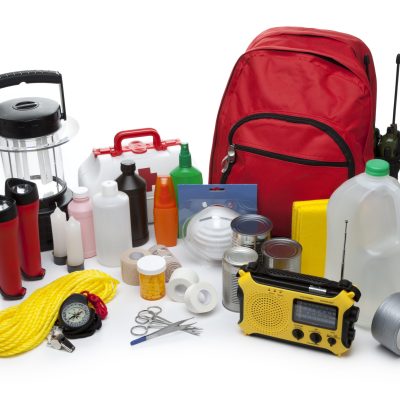 Disaster Emergency Supplies This is a photo of a variety of Emergency Supplies isolated on a white background.Click on the links below to view lightboxes.
