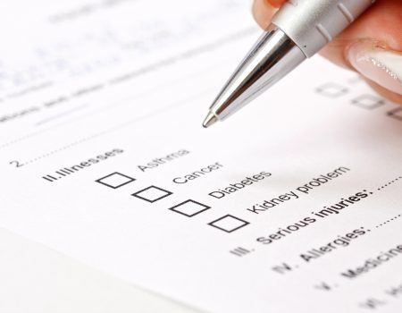 Close up of a medical history questionnaire